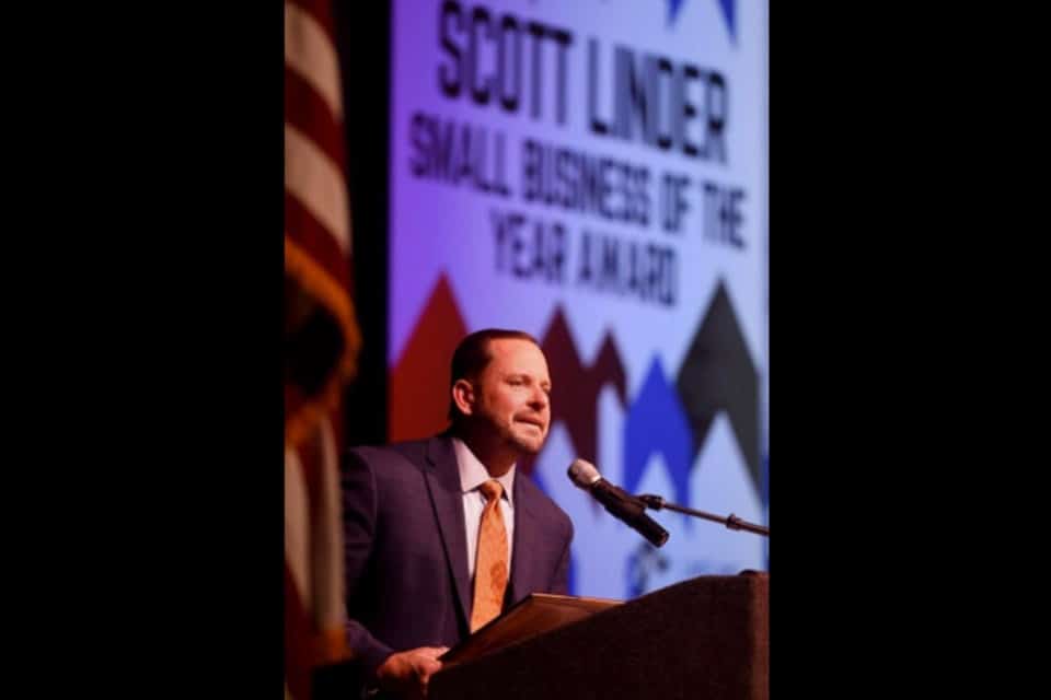 Donovan at accepting small business of the year award